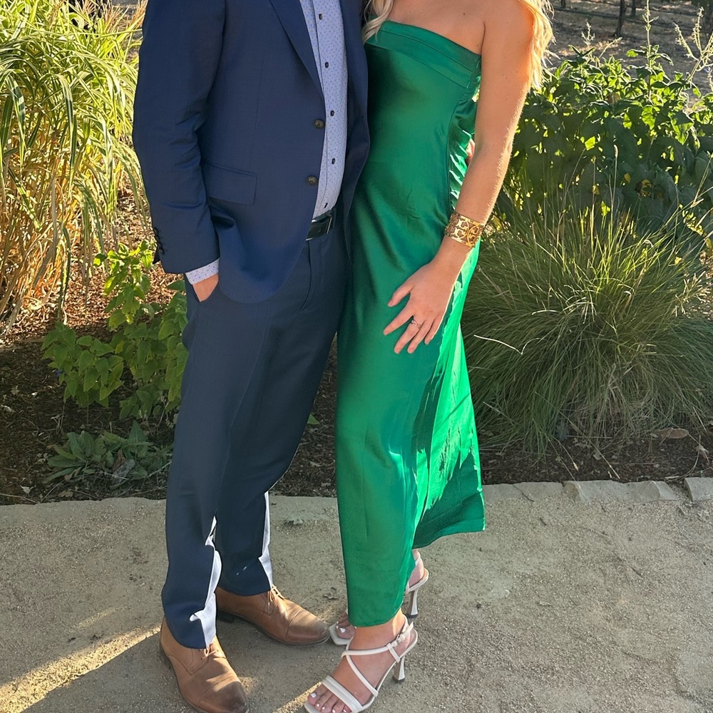 Hello Molly Emerald Green Strapless Satin Maxi Dress
